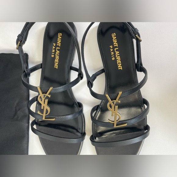 NEW SAINT LAURENT YSL BLACK LEATHER LOGO FLAT CASSANDRA SANDALS BOX 37 - Picture 6 of 11